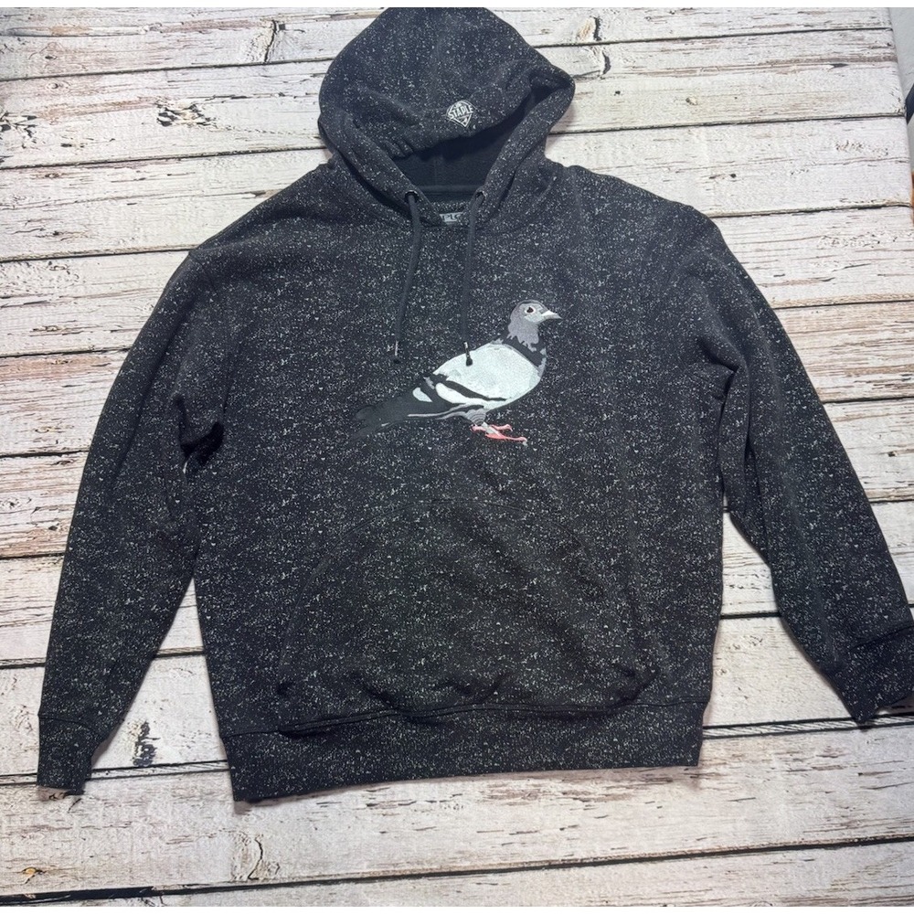 STAPLE Dark Gray Pigeon Embroidered Pullover Hoodie Pocket Size Large Mens